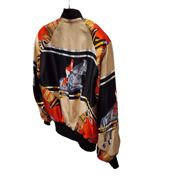 Vintage 80s Silk Equestrian Horse Racing Bomber Jacket M Jockey Kentucky Derby - Picture 4 of 7
